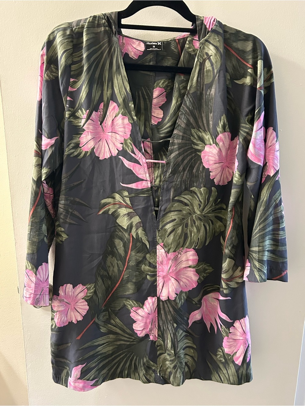 Hurley Black Swim Cover-Up with Pink Floral Print